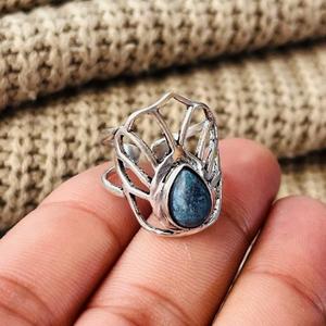 <b>Lapis</b> <b>Lazuli</b> Lotus Brass <b>Ring</b> Silver Plated Floral Statement Wholesale <b>Ring</b> for Women - Product Image 2