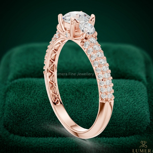 Anillo de Compromiso de Lujo en Oro Rosa de 14K y Chapado en Oro de 18K con Tres Diamantes, Corte Redondo, Pavé, Certificado IGI, Anillo de Boda para Mujer - Product Image 3