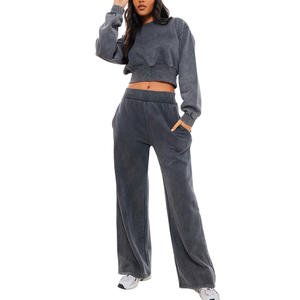 Women Custom Cropped Sweatsuit <b>Two</b> <b>Piece</b> <b>Lounge</b> Wear Outfit With Logo Personalization Comfortable Stylish Sportswear <b>Set</b> - Product Image 1