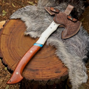 Hacha industrial personalizada para bushcraft con mango de madera de Paddock |   Hacha de acero 1095 hecha a mano para exteriores con funda de cuero - Product Image 4