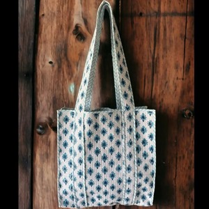 Panelled <b>Canvas</b> <b>Tote</b> Bag Women Fashion Open Top Blue Floral Pattern All Seasons Shopping Bag - Product Image 3