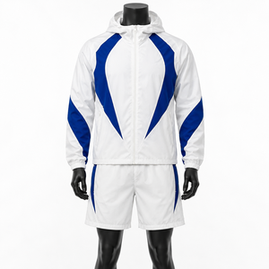 Ensemble de survêtement pour homme, blanc et bleu, à capuche, manches longues, fermeture éclair, léger, short sportif, ensemble de jogging d'été - Product Image 5