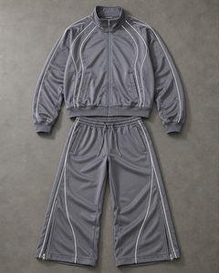 Ensemble de survêtement unisexe marron à manches longues, couleur unie, style sportif avec poches latérales et fermeture éclair, idéal pour l'automne - Product Image 2