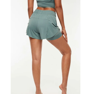 Shorts de yoga deux pièces pour femmes, style sport, taille haute, sans couture, effet froncé aux fesses, respirant, tissu élastique, logo personnalisable - Product Image 4