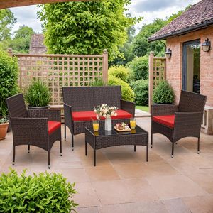 DB Durable Outdoor Rattan <b>Garden</b> Set 4-Piece Polyester Loveseat with Glass <b>Table</b> Contemporary Style for Patio & <b>Garden</b> Use - Product Image 5