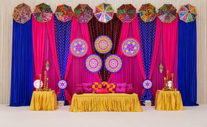 Indian <b>Wedding</b> Sangeet Night Traditional Style Mehndi Stage Decoration Set Customized Color Durable Multi Color UK - Product Image 4