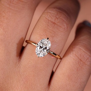 Anillo de Compromiso con Diamante Ovalado Cultivado en Laboratorio, Oro Sólido de 14K, Montura de Lujo Tipo Compás, Certificado IGI, 2 CT - Product Image 5