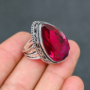 Bague en quartz tourmaline rose, argent 925, bijoux de luxe pour soirée - Product Image 2