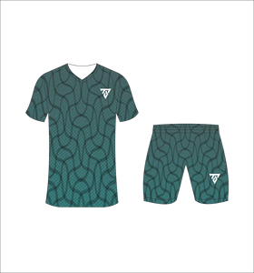 Custom sublimated <b>soccer</b> uniform set for men with dark teal and black interconnected pattern print jersey and matching shorts - Product Image 2