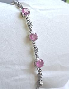 Sterling Silver Pink Sapphire <b>Bracelet</b> with Zircon Accents 7 Inch Handmade <b>Gemstone</b> Jewelry Wholesale Export - Product Image 5