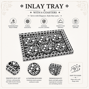 Luxury Mother of Pearl Serving Tray with Coasters | Handmade Decorative Plates & Dishes for Ramadan Eid Home Decor UAE <b>Gift</b> Use - Product Image 2