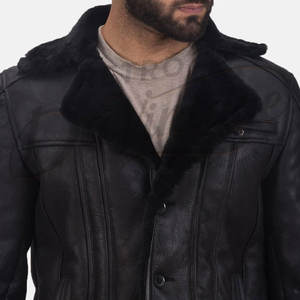 Manteau en cuir noir pour homme de qualité supérieure, doublé de fausse fourrure, chaud, coupe ajustée, élégant, pour l'hiver - Product Image 2