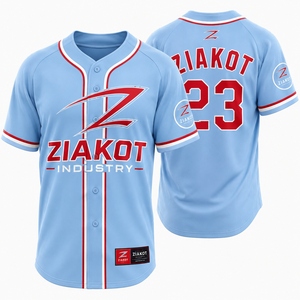 Camiseta de Béisbol Auténtica Personalizada de Primera Calidad al por Mayor, en Azul Polvo, Blanco y Rojo, de Fabricante Pakistaní - Product Image 1