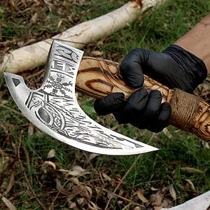 Premium Hand Forged Stainless Steel Pizza <b>Axe</b> Cutter with <b>Wood</b> Handle for Kitchen & Restaurant. - Product Image 3