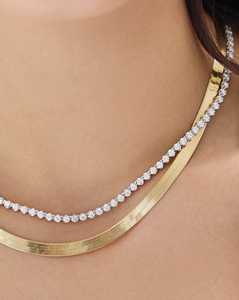 Colliers tennis en diamant en or massif 14K, vente en gros, avec diamants de laboratoire taille ronde de 3 ou 5 carats, chaîne ras-de-cou pour superposition, bijoux fins de luxe - Product Image 4