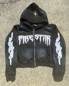 Custom Yellow Oversized Zip Up Hoodie for Men & Women | Heavyweight Fleece Full Zip Hoodie with Distressed Applique Embroidery - Product Image 6