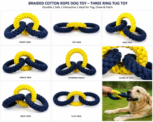 Braided Cotton Rope Dog Tug Toy Three <b>Ring</b> Interactive Chew Toy Pet Toy Divine International - Product Image 1