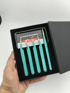 แหนบต่อขนตา Al-Fardan Instruments สีเขียว ปลายทอง สแตนเลสสตีล จับถนัดมือ ด้ามเพชร ความแม่นยำสูง งอ 90 องศา แบบบาง - Product Image 4