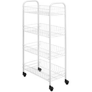 Chariot de rangement mobile à 3 niveaux avec paniers en fil chromé et plateau en bois, étagère de cuisine pour micro-ondes - Product Image 4