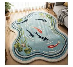 Alfombra de lana de pelo alto con diseño 3D de estanque de agua, antideslizante, de forma irregular abstracta, moderna, decorativa para el hogar. - Product Image 1