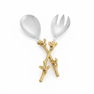 Juego de Servidores de Ensalada de Acero Inoxidable con Diseño de Palmera, Acabado Dorado Decorativo, Cuchara y Tenedor de Servir con Mango de Latón, Utensilios para el Hogar - Product Image 5