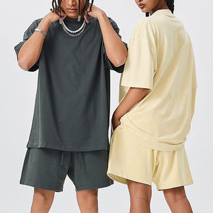 Ensemble T-shirt et Short Tricoté Unisexe Été, Coupe Ample et Respirante, Épaules Tombantes, 100% Coton 260 g/m² Grammage Élevé, Style Baggy – Vente en Gros - Product Image 2