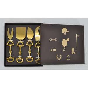Coffret cadeau de luxe, ensemble de 5 couverts dorés (fourchettes, cuillères et couteaux), style équestre, manche en forme de mors de cheval. - Product Image 2