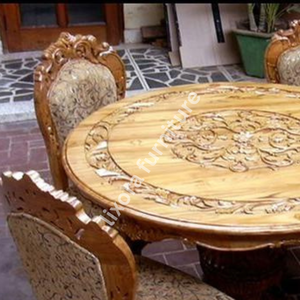 Luxury Handcrafted 4 Seater <b>Round</b> <b>Dining</b> <b>Table</b> Set Ornate Floral Carving <b>Solid</b> <b>Wood</b> Finish - Product Image 4