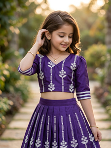 Shoryam Fashion Girls Purple Embroidered Lehenga Choli <b>Indian</b> Ethnic Floor-Length Crop <b>Top</b> Skirt Set Traditional Party Wedding - Product Image 4