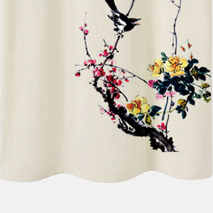 <b>Men's</b> 100% Cotton Short Sleeve T-Shirt O-Neck Regular Fit Hand-Painted Floral Bird Pattern Chinese Style Casual Wear - Product Image 4