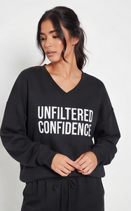 <b>Women</b> Loose Fit Sweat Suit Casual 100% Cotton Fleece Drop Shoulder Drawstring Waist Winter Street Wear V Neck Print <b>Tracksuit</b> - Product Image 3