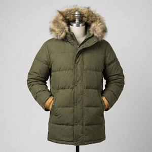 Blouson Bomber matelassé pour homme, style automne, avec col montant, capuche en fausse fourrure, en coton ciré, logo frontal, poignets côtelés - Manteau d'extérieur - Product Image 1