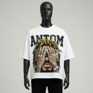 Camisetas Casuales Holgadas de Gran Tamaño para Hombre, con Estampado y Logotipo Frontal, Tejido de Punto, Estilo Urbano, Impresión Digital DTF/DTG - Product Image 1