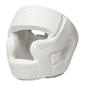 Casque de boxe professionnel respirant en cuir blanc perforé, protection intégrale, portable, avec ventilation pour le sparring - Product Image 1