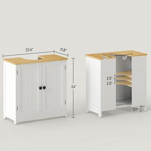 Mobile Bagno Moderno in Legno/MDF a 2 Ante Bianco, Armadietto Salvaspazio 23.5 X 11.75 X 24 per Casa, Ospedale e Hotel - Product Image 3
