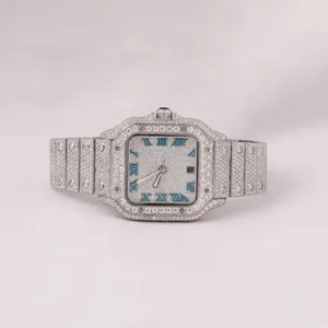 Reloj de pulsera de lujo personalizado para hombre, con esfera romana, fecha, diamantes de moissanita de alta calidad, corte redondo, ideal para regalo - Product Image 1