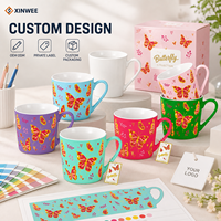 Mug à café en céramique imprimé papillon coloré, logo personnalisé, OEM, ODM, fabricant de marques privées, vente en gros, vente au détail, cadeaux