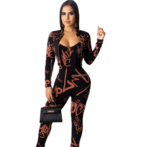 Mono negro de tirantes para mujer con estampado de letras naranjas, cintura alta, leggings ajustados de cuerpo entero, ropa de calle, primavera-verano - Product Image 3