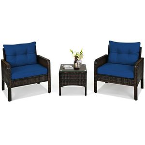Set da conversazione in Rattan con Patio esterno in 3 pezzi con comodi cuscini di seduta - Product Image 2
