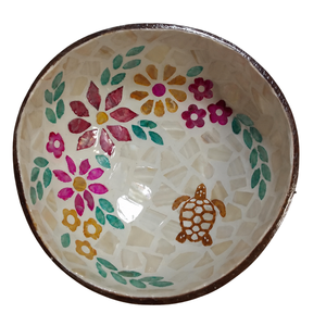 Cuencos de Coco Ecológicos con Incrustaciones de Nácar, Hechos a Mano, con Diseño de Tortuga y Mosaico Floral, Vajilla para Venta al por Mayor - Product Image 1