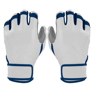 Guantes de Bateo Acolchados de Cuero Blanco con Ribete Azul y Cierre de Velcro para Entrenamiento, Unisex, Adulto - Product Image 1