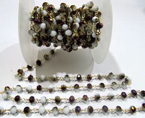 Shaded Purple Moonstone Rondelle 6 mm Briolette Faceted Beaded <b>Rosary</b> Chain - Product Image 3