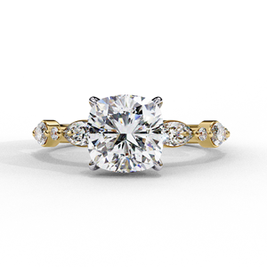 Cushion Cut Diamond Engagement Ring with Marquise Side <b>Stones</b> - Product Image 1