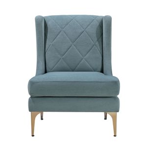 Poltrona Moderna di Lusso in Ciniglia Blu con Schienale Alto, Gambe in Metallo Dorato, Imbottitura a Spirale e Cuciture a Diamante per Soggiorno - Product Image 2