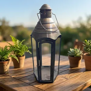Artisan Design Handmade Iron and Glass <b>Lantern</b> <b>Candle</b> <b>Holder</b> with Glass Panels and Handle for Home Decoration - Product Image 3