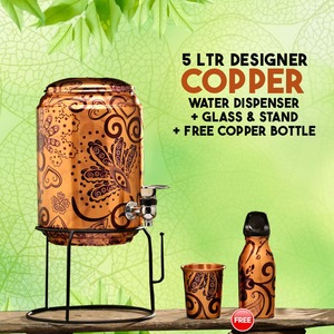 Copper Printed 5Ltr Hand-made <b>Portable</b> <b>Vacuum</b> Flask with 6-12 Hours Thermal Insulation Pure Flower Print with Lid - Product Image 1