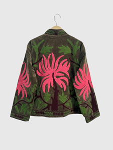 Veste en velours brodée de fleurs, col mandarin, manches longues, style blouson pour femme adulte, vêtements d'automne - Product Image 2