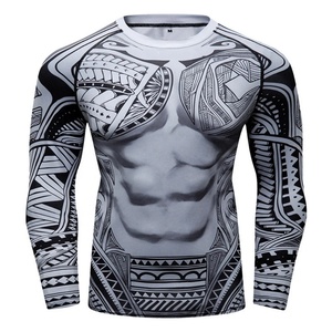 Camiseta de compresión de manga larga para hombre, totalmente estampada, para MMA, OEM, personalizada, que absorbe la humedad, de poliéster y spandex premium - Product Image 4