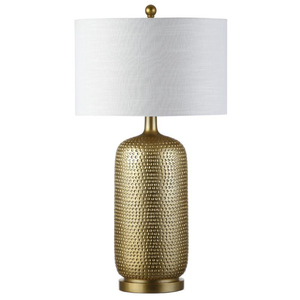 Lampe de table dorée martelée au design épuré avec abat-jour en tissu noir, éclairage d'appoint moderne et élégant pour chevet, base en métal - Product Image 5