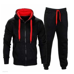 Survêtement à capuche bleu foncé pour homme, fermeture éclair intégrale, coupe décontractée, couleur unie avec poches latérales, vêtement d'automne 100% coton - Product Image 3
